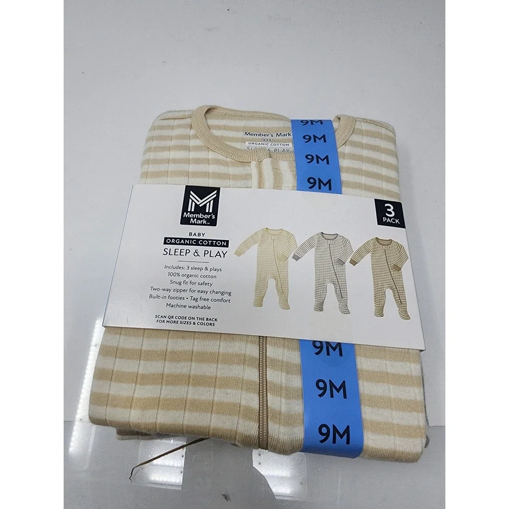 Member's Mark Baby Striped Sleep and Play Cotton 3 Pack Gift Set Size 9M